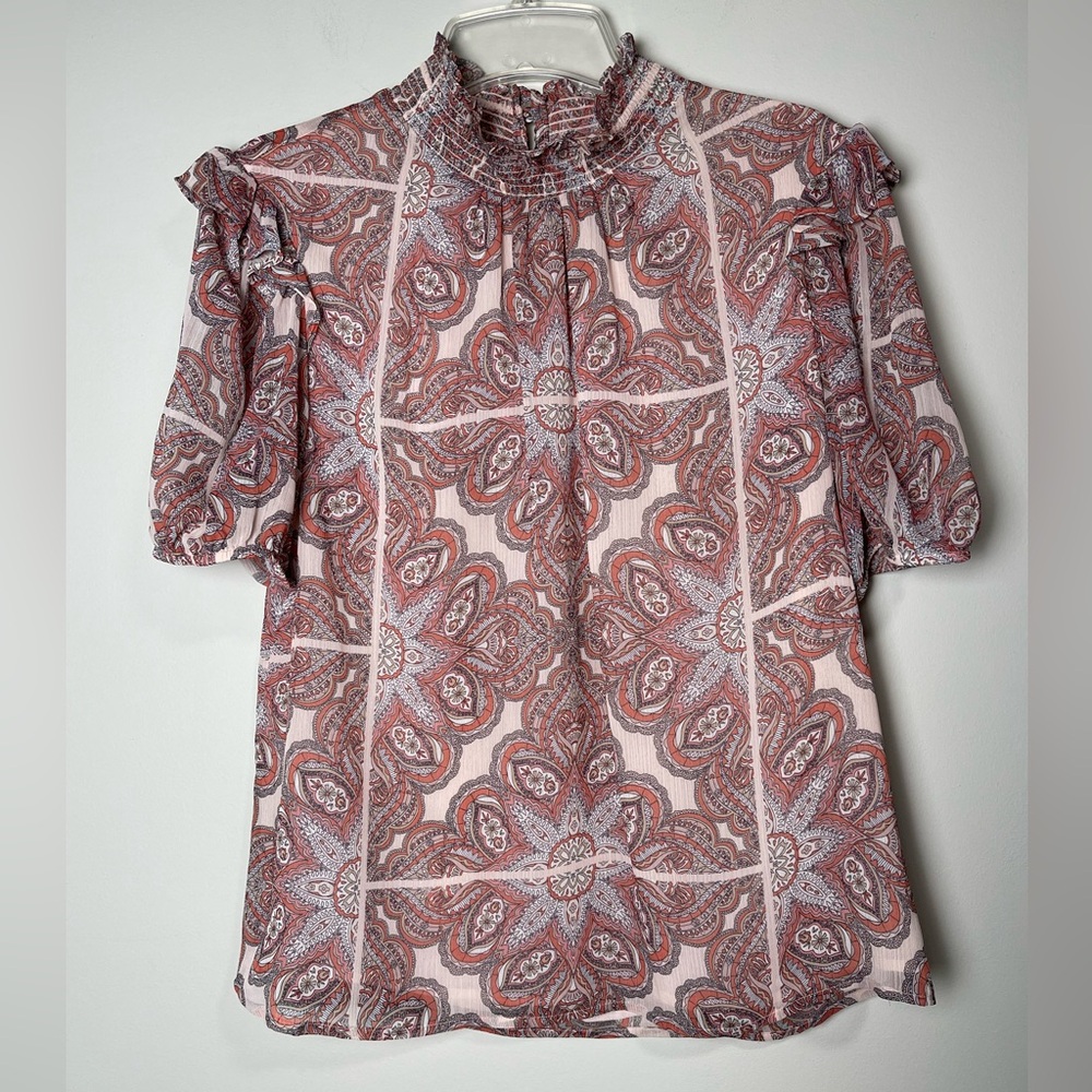 Tommy Hilfiger Paisley Smocked Neck Blouse